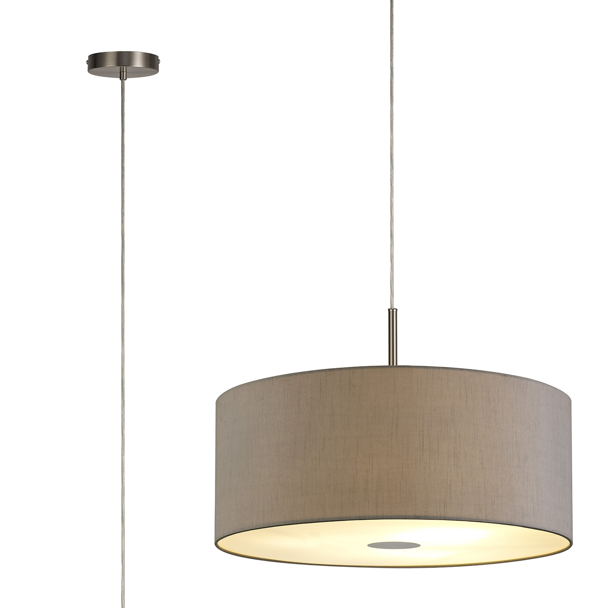 DK0547  Baymont 60cm 5 Light Pendant Satin Nickel, Taupe/Halo Gold, Frosted Diffuser